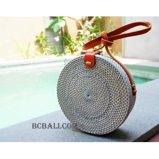 straw synthetic rattan circle bag color grey